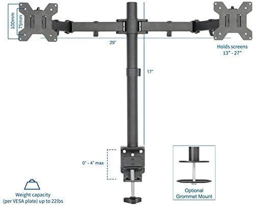 VIVO STAND-V002 DUAL LCD MONITOR DESKTOP SUPPORT, HEAVY-DUTY FULLY ADJUSTABLE FOR 2 X 27-INCH SCREENS