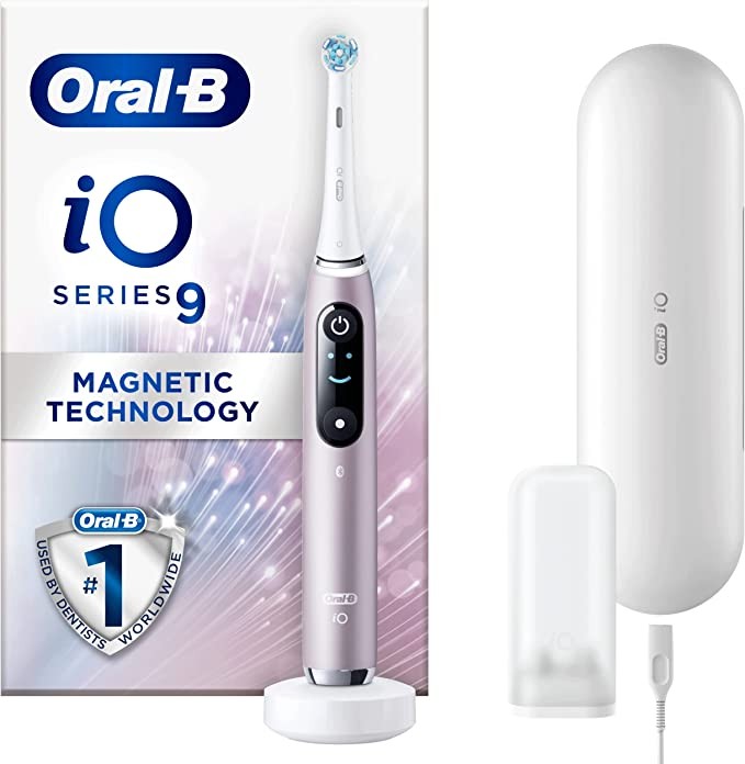 Oral-B Oral-B iO-9 - Electric Toothbrush Rechargeable, Designed by Braun, 1 High-End Rose Handle with Revolutionary Magnetic Technology, Color Display, 1 Toothbrush Head, 1 Charging Travel Case