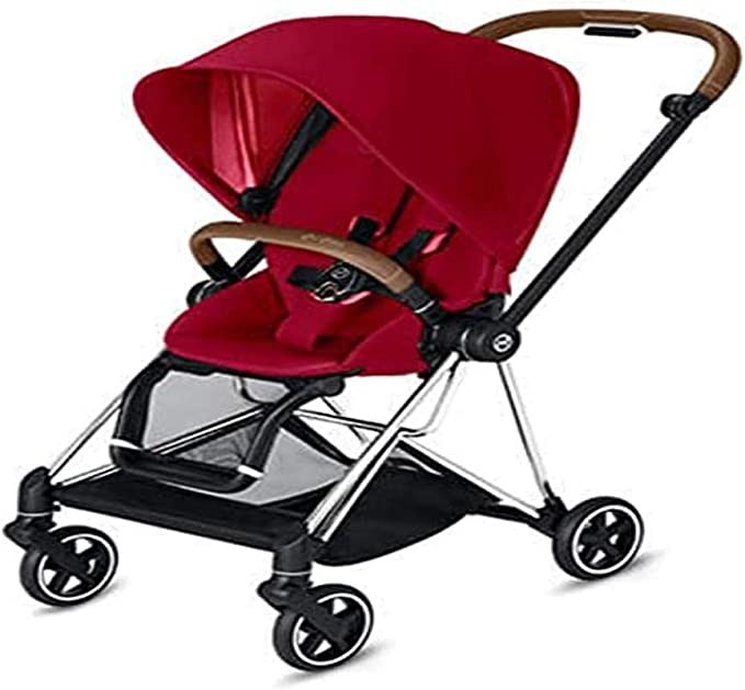 CYBEX Mios 2 Complete Stroller, One Hand Compact Fold, Reversible Seat, Smooth Ride All Wheel Suspension, Extra Storage, Adjustable Leg Rests, Real Red Seat With Chrome/Brown Frame